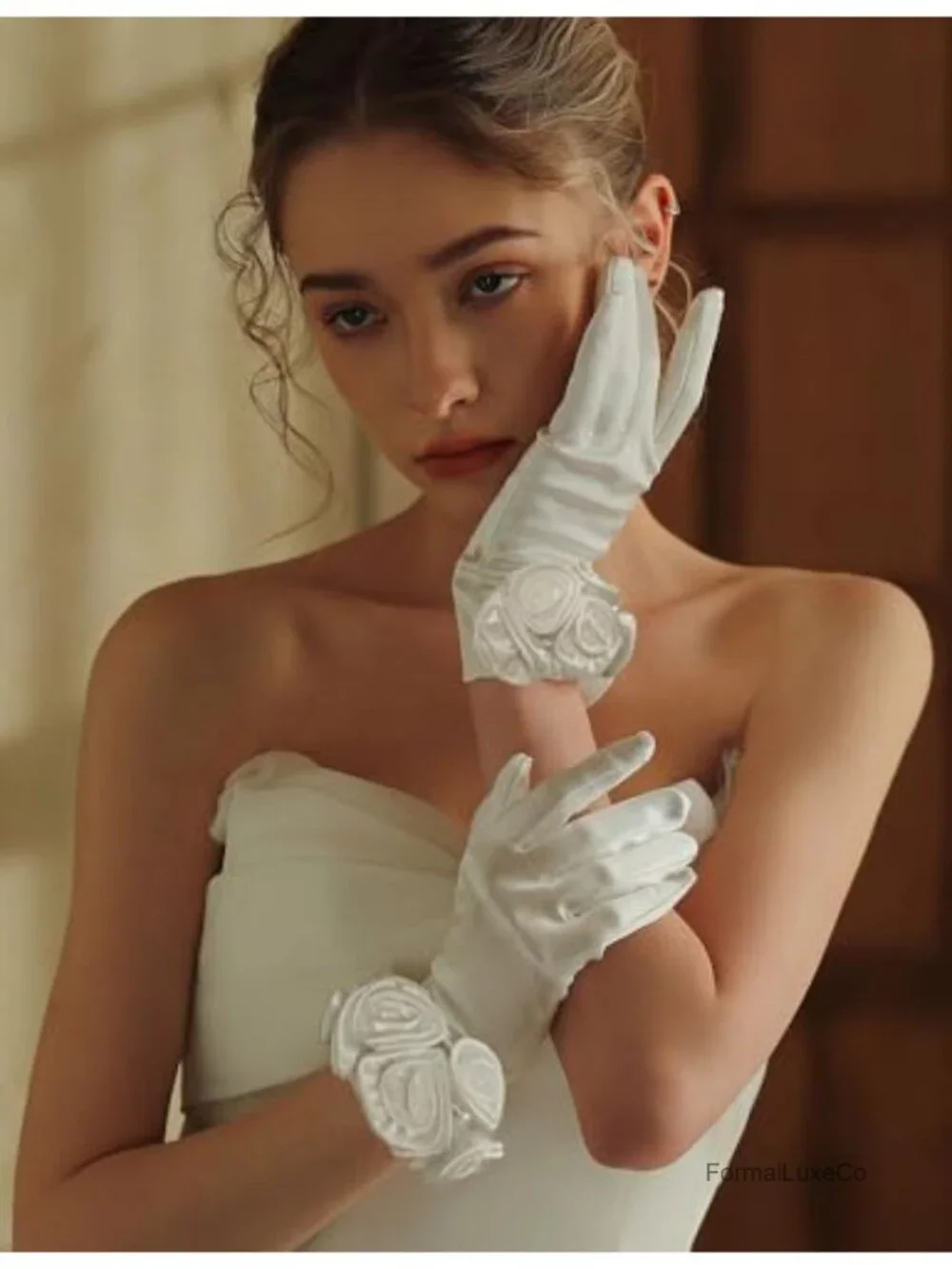 Satin Floral Gloves Elegant Wedding Dress Gloves for Opera Dinner Party